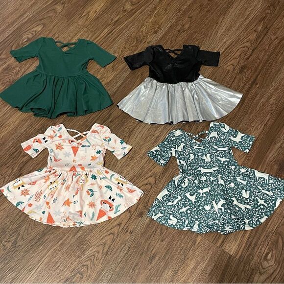 Dot Dot Smile 4 Ballerina Twirl Holiday Dresses Green Black Cream Orange 6-12 mo - Picture 2 of 11
